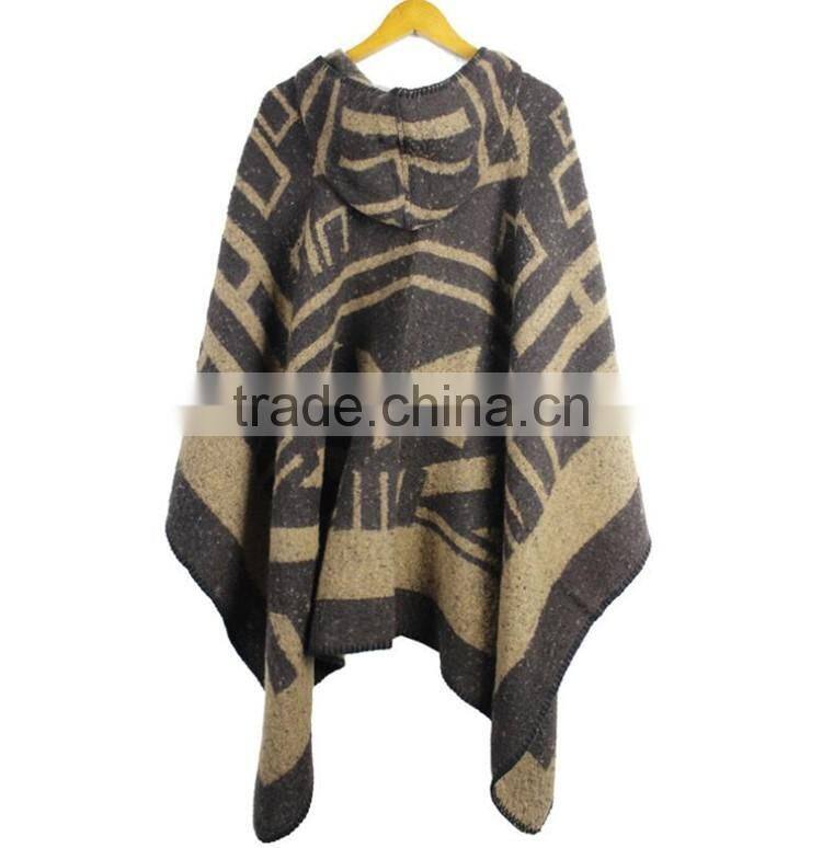 2016 new design fashion autumn winter acrylic bohemian poncho shawls with hooded for women