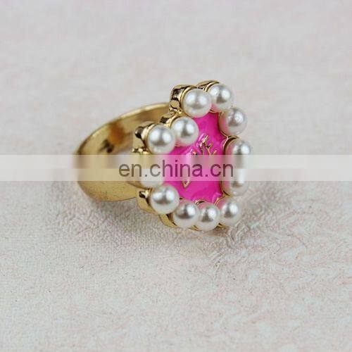 Fashion New Top Design Pearl Letters Heart Women's Gold Alloy Finger Ring