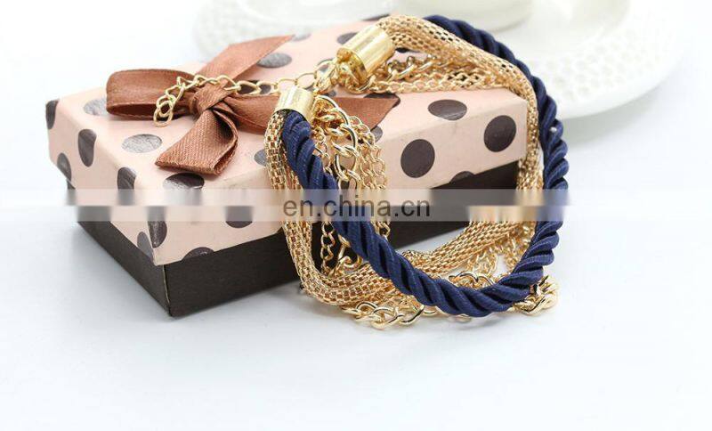 Cheap Fashion Multi-layer Adjustable Geometric Weave Braid Leather Bracelets & Bangles with Alloy Chain