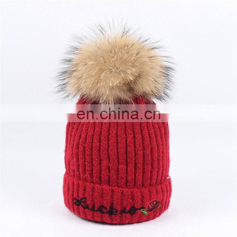 2017 New Design Product Cute Fashion Knit Kids Beanie Fur Pom Pom European Baby Hat