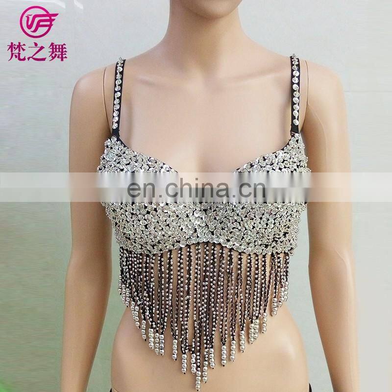 Full copper sequins decorated performance tribal belly dance bra