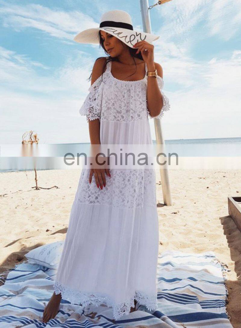 New Lace Cotton Long Beach Cover up Saida de Praia Sarong Vestido Playa Bikini cover up Maxi Beach Dresses Tunic for Beach