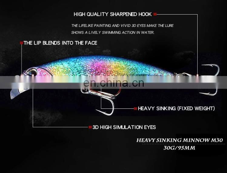 handmade 9.5cm 30g heavy artificial bait fishing lure freshwater saltwater hard plastic lure sinking minnow hard fish lure