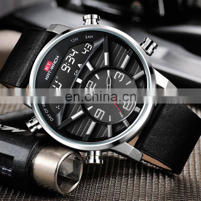 KAT-Wach 1819 Men Digital+Quartz Watch Waterproof 50M Male Luxury Brand Leather Military Multifunction Watch