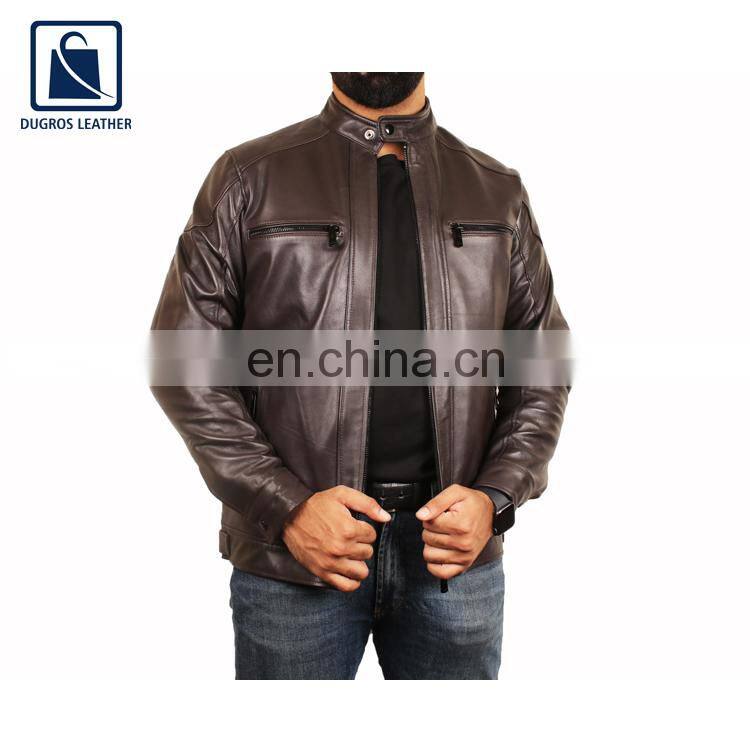 Wholesale Supply High Black Fitting Biker Style Men Genuine Leather Jacket Manufacturer
