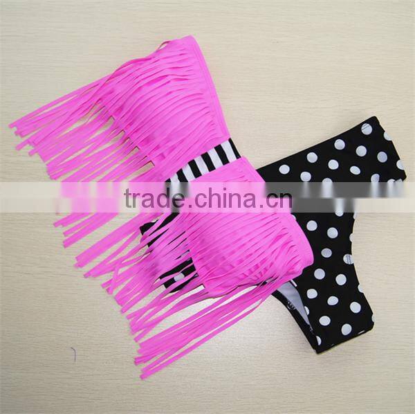 2016 New Women Push-up Padded Bra Tassel Swimsuit Bathing Suit Swimwear Bikini