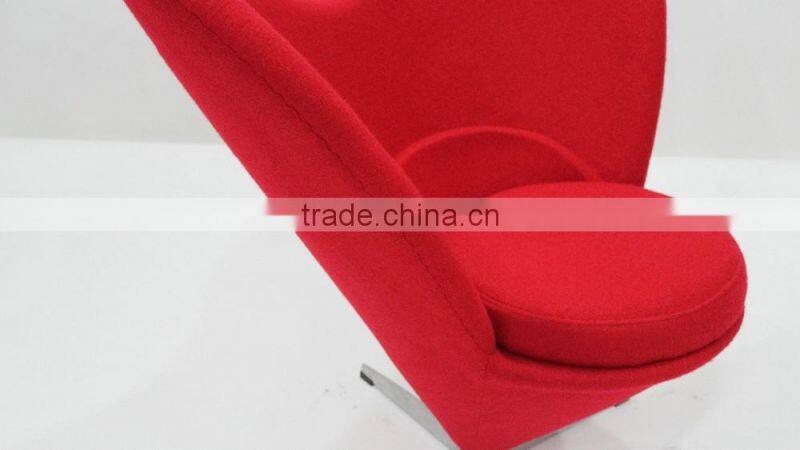 replica classic design fiberglass material fabric heart chair, cone chair with chrome finish legs