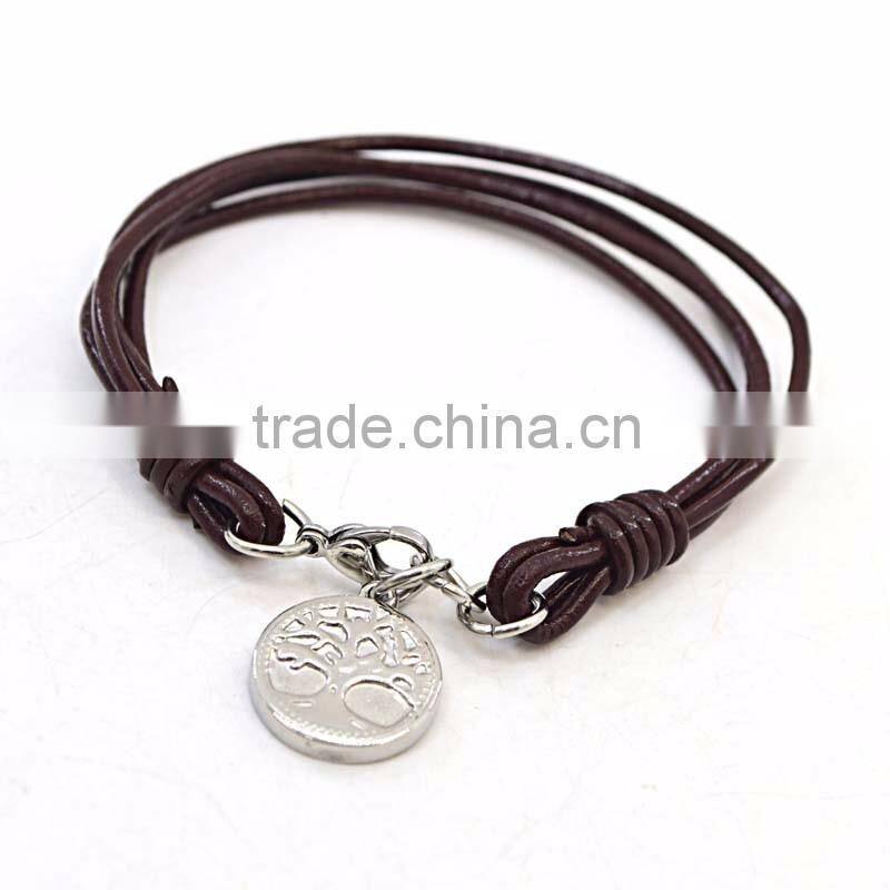 wholesale leather engravable bracelets with pendant mens leather bracelet