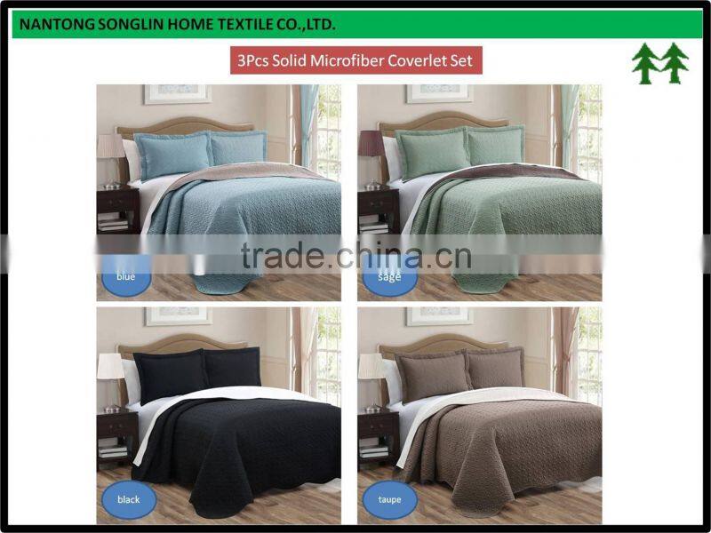 3Pcs Solid Microfiber Bedspread Set