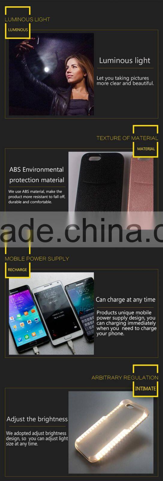 2016 rubber flashlight phone case led demo case selfie stick phone case led phone case light up case for iphone 5c