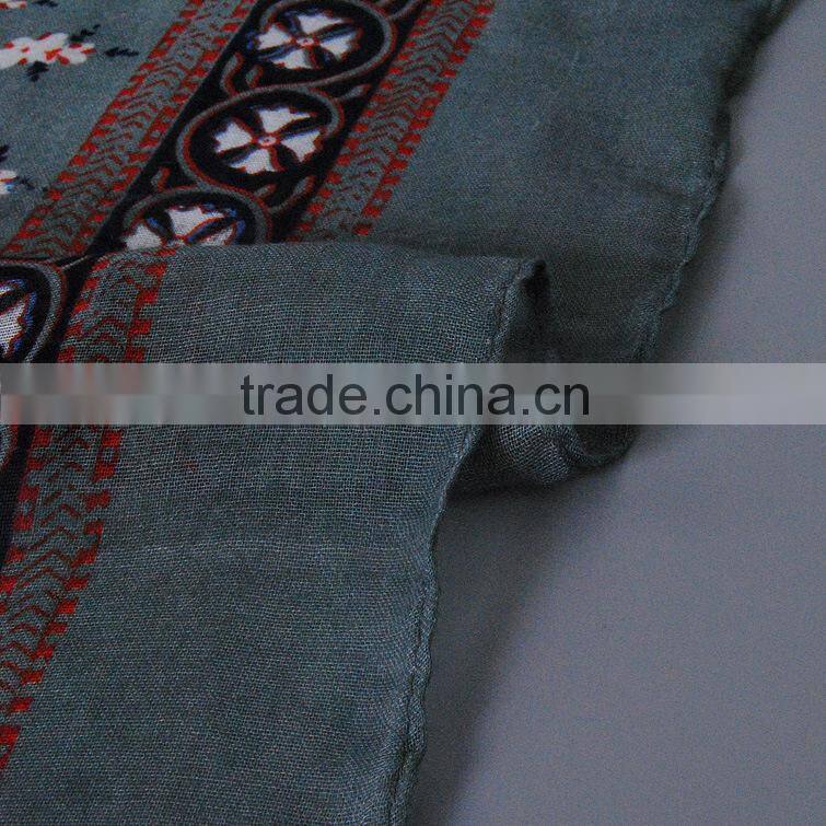 New Autumn Winter Wide Tassel Position Printed Floral Voile Scarf