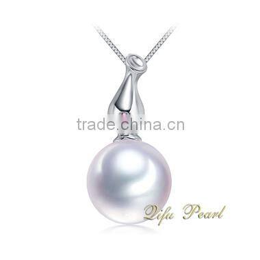 2015 14K White Gold Jewelry Freshwater Pearl Jewelry Pearl Pendant With Gem Stone 14Carat Gold Mountings Pearl Pendant Necklace