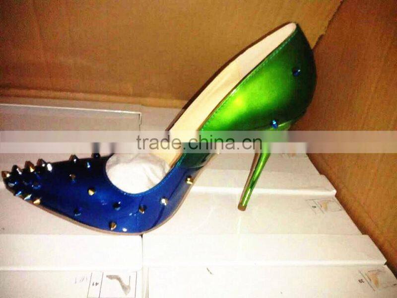 Wholesale Ombre Rivets Pointed Toe High Heels Pumps Woman Private Label Women High Heel Shoes