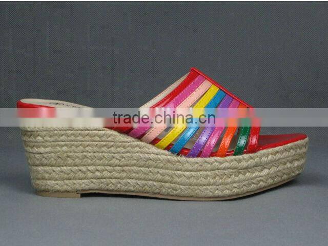 colorful rainbow girls sandals jute rope wedge heel slipper sandal shoes