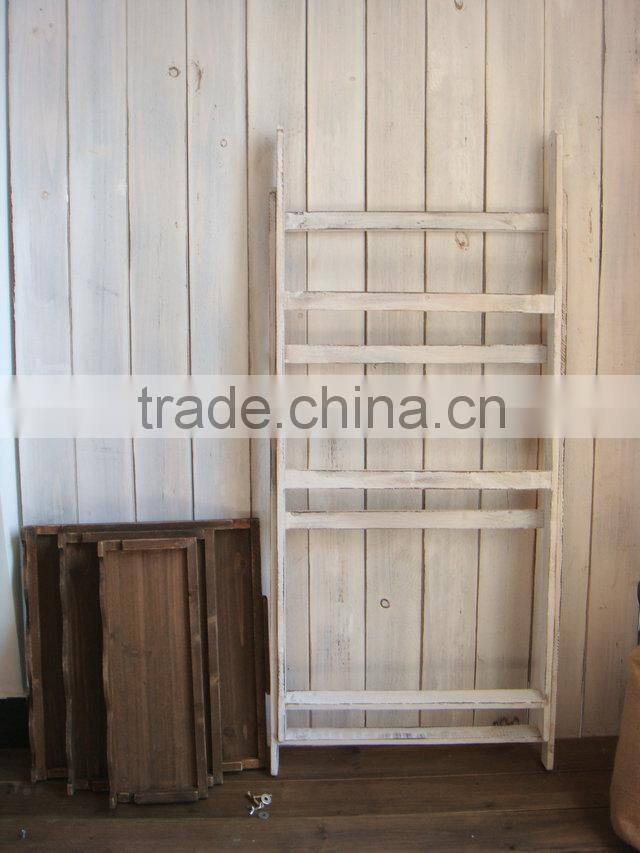 2016 hot selling shabby chic wooden 3 layers flower ladder shelf