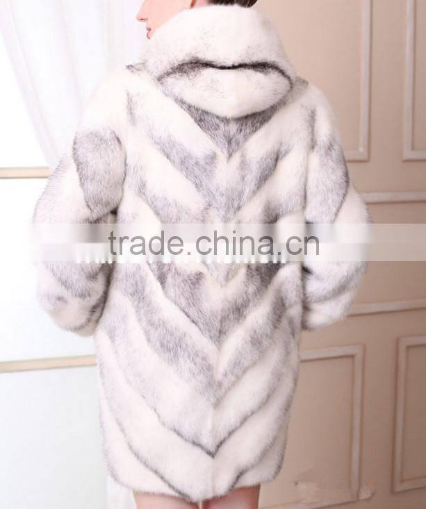 emk1453 newest style lady cross mink fur coat with hood