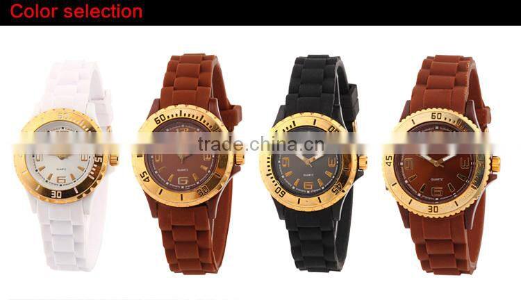High quality Custom own design watch, gold case promotional silicone watch
