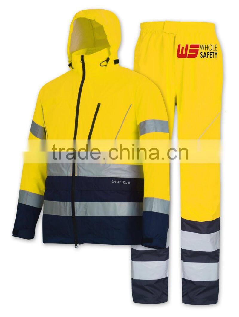UNI EN ISO 20471 high visibility preofessional waterproof rian jacket and pants , Hivis rain gear