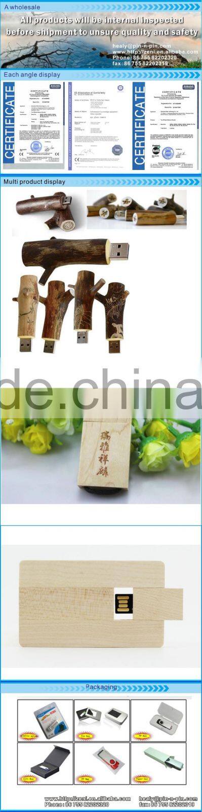 Customized Logo Print Carved Promotional Cute usb flash drive wood