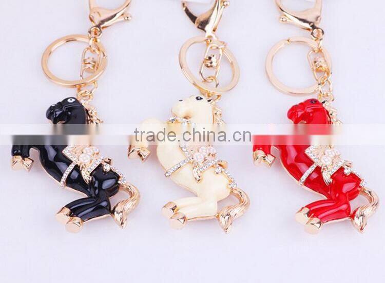 Fashion Resin Horse Charm Pendent Keychain Purse Bag Crystal Key Chain