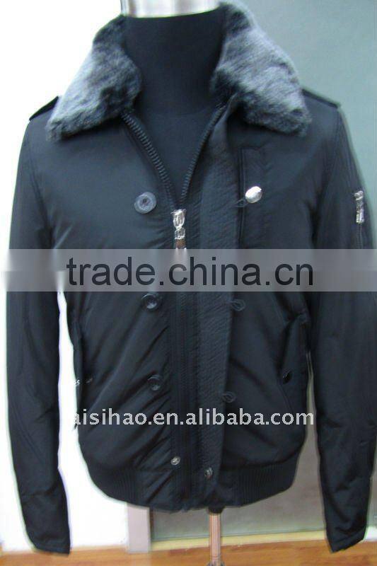 2011 fashion black fur collar coat men
