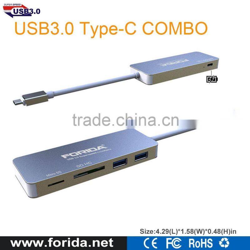 New design Aluminium housing usb c hub and card reader combo for macbook