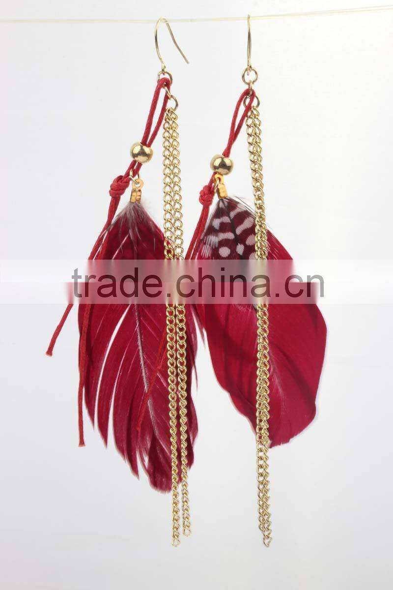 wholesale long feather earring, newest design long feather earrings for girl