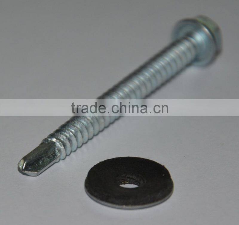 Hex head seld-drilling screw bonded EPDM washer white zinc plated