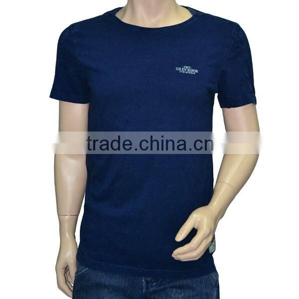 Men's T-shirt Knitted Denim Indigo Blue Enzyme Stone washed