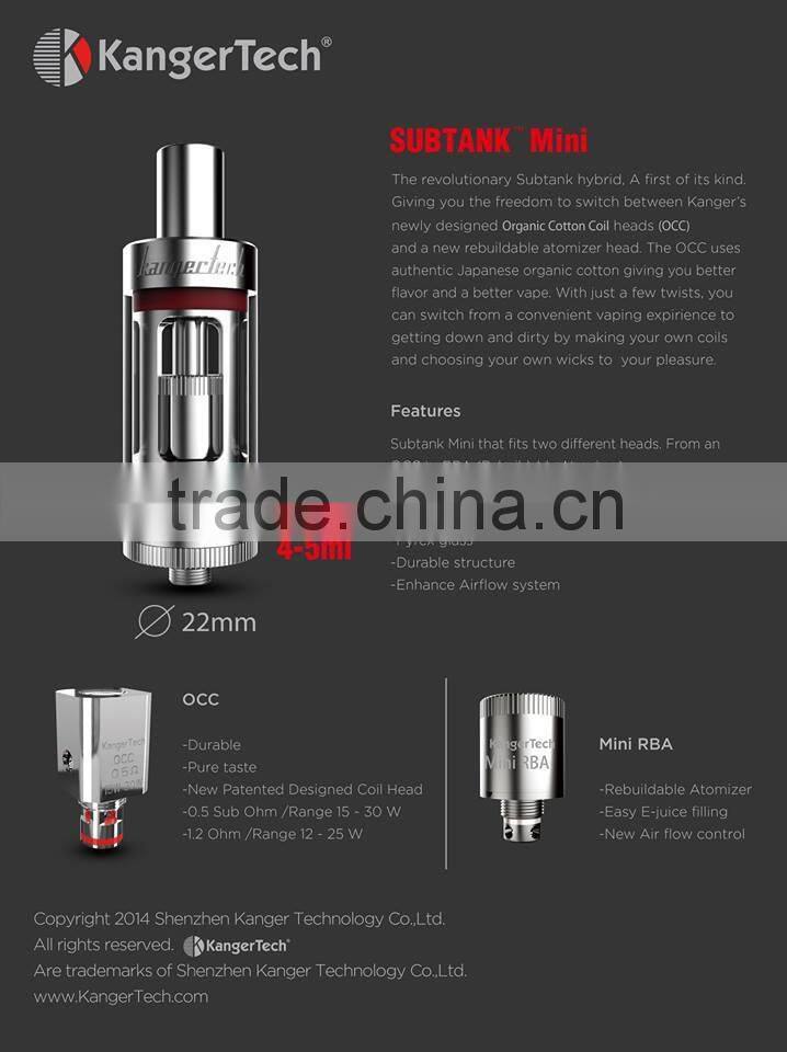Original Kanger Subtank tank with NEW OCC &mini RBA!!BLACK&WHITE IN STOCK with best price and best quality