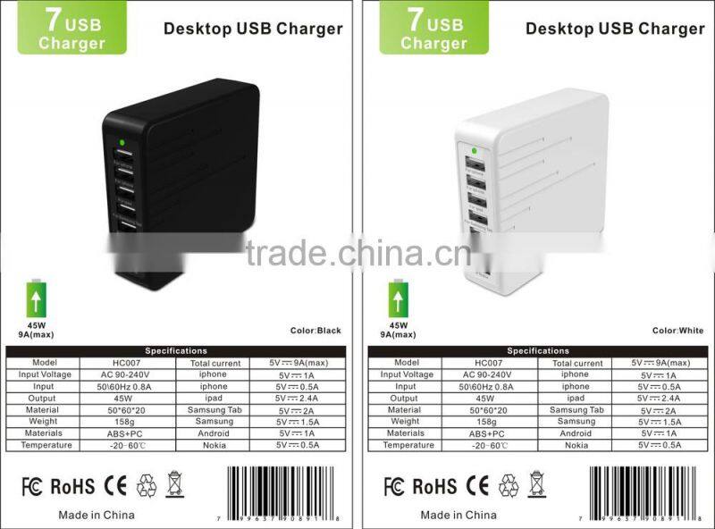 45W 5V 9A usb multi charger 7Ports USB for all phones and Ipad