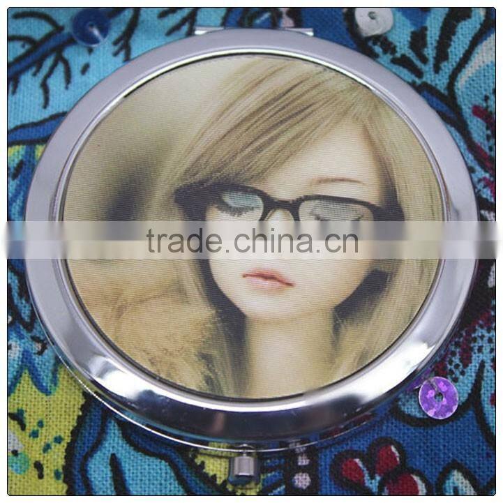 Silver color 3D Doll decoration pocket mirror , promotion gifts