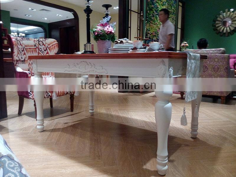 Embossed Solid Wood Dinner Table, White Dining Table Home Living Room