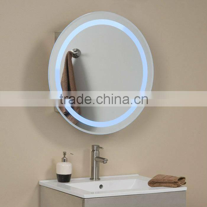 roundly illuminated mirror with heat pad for hotel