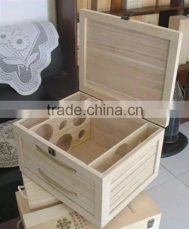 2015 Customized unfinished cheap sliding wooden wine boxes/wooden box wine