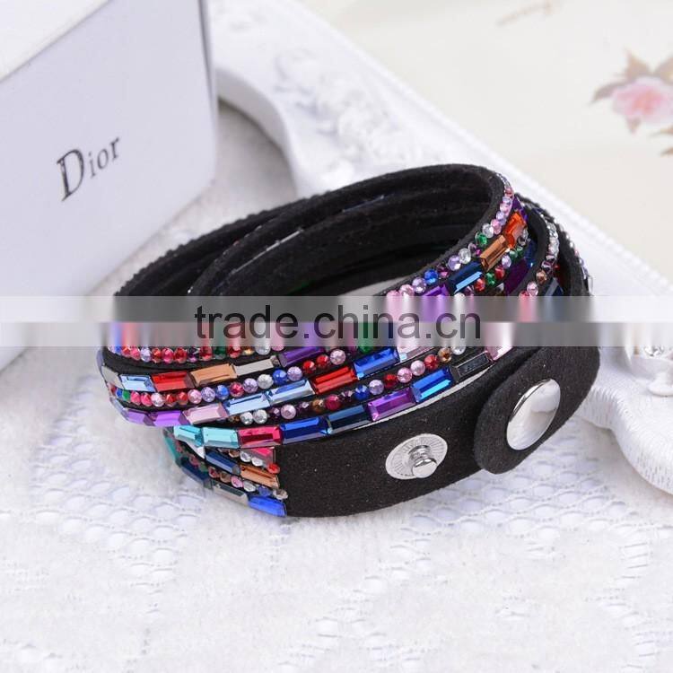Double Layer Velvet Leather Bracelet with Rhinestone 2016 Velvet Wrap Bracelet