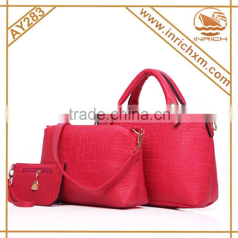 3 Pieces Vintage Leather Ladies Handbag Tote Bag Purse Set