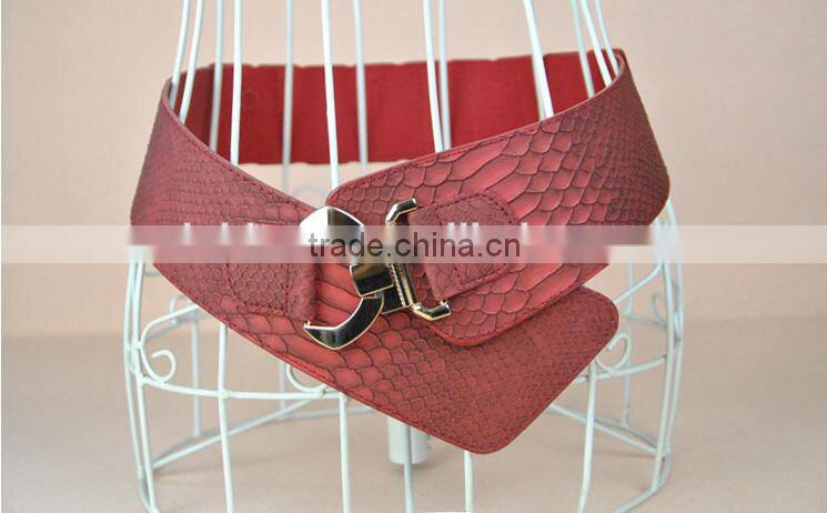 korea style winter new fashion ladies and women alloy hook buckle snakeskin leather super wide waist belt for long down coat