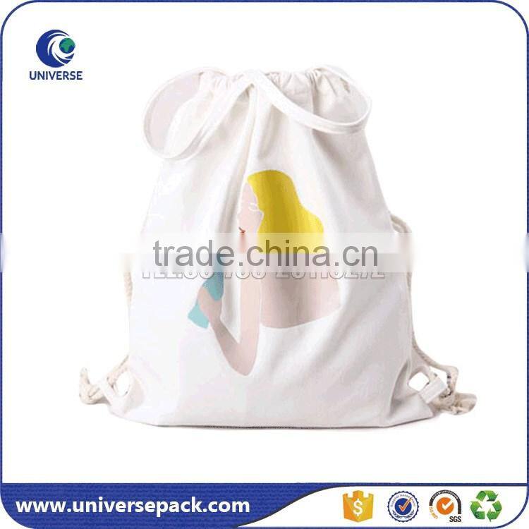 Custom Silk Screen backpack cotton bag with drawstring