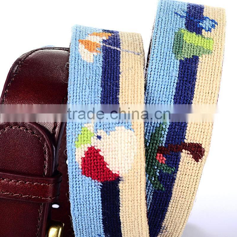 Golf belt cowhide leather 100% hand stitching needlepoint belt