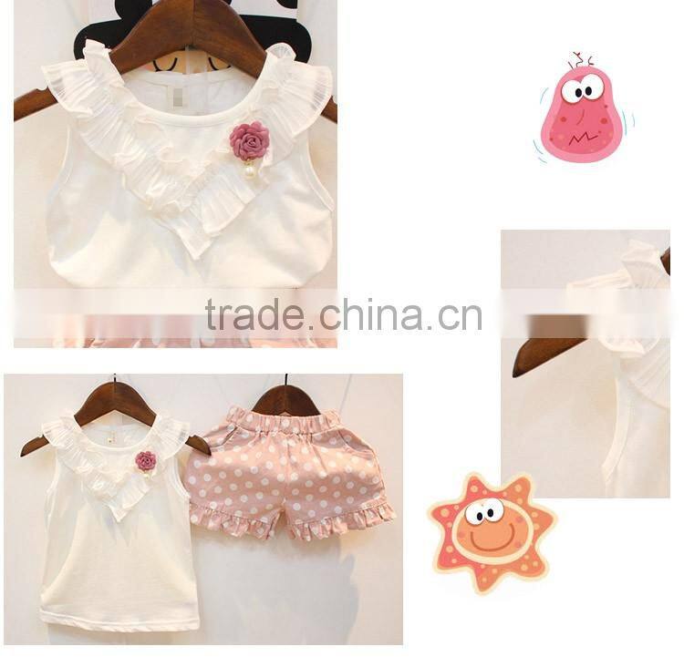 Factory Supply Popular Fashion Dots Design Cotton Korean Summer Children Clothing Set