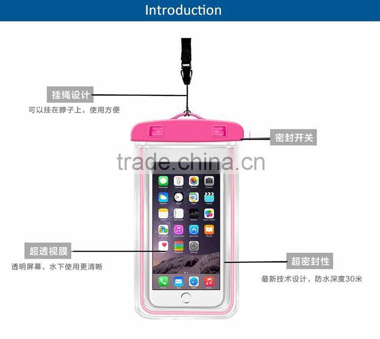 wholesale hot selling waterproof bag noctilucent mobile phone waterproof pouch
