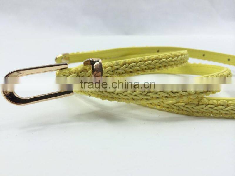 Shiny ployester material with PU leather skinny belt for dress decoration