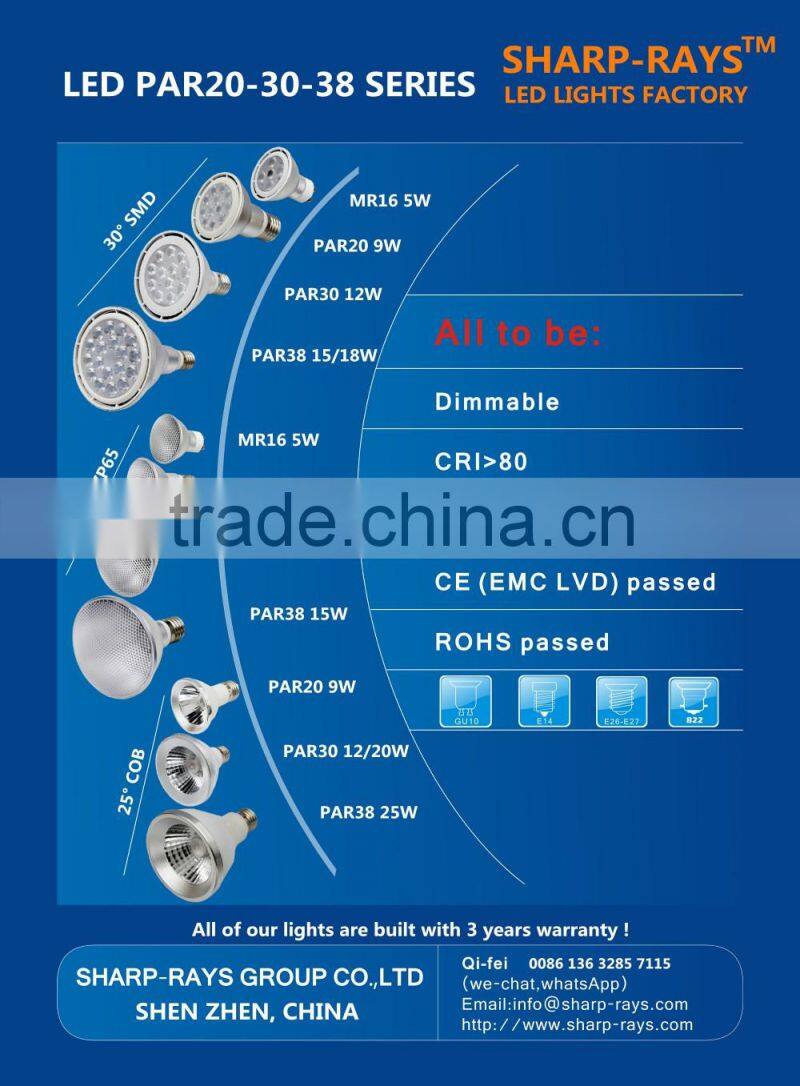 CE ROHS PSE Certificate 30 degree PAR16 PAR20 PAR30 PAR38 family series design led dimmable spot bulb light