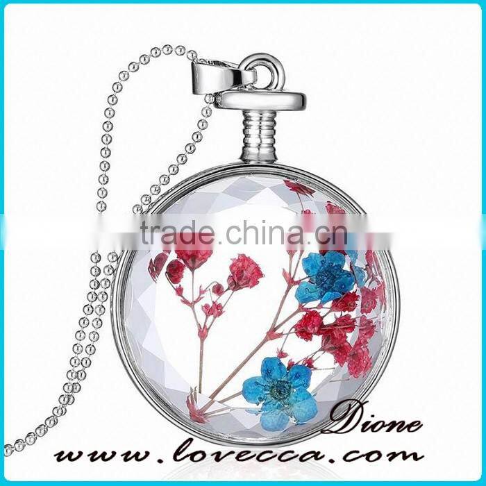 2016 trending perfume bottle necklace pendant dried flower necklace
