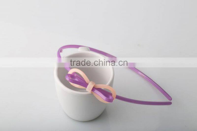 Handmade bow tie hair ornament for girls cheap plastic custom headband thin hair band with teeth