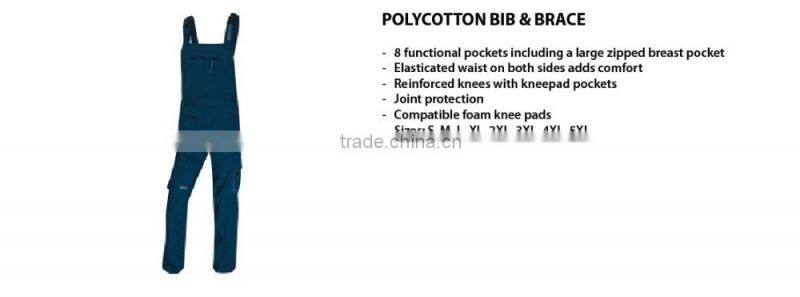 Polyester/cotton Bib & Brace, PC overall, working coverall bib