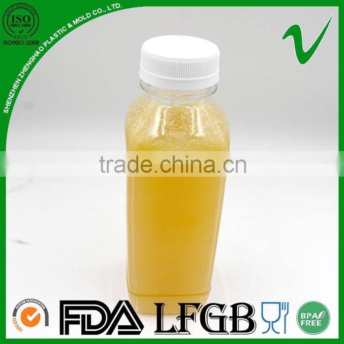 450ml cold press juice clear plastic french square bottles with food grade