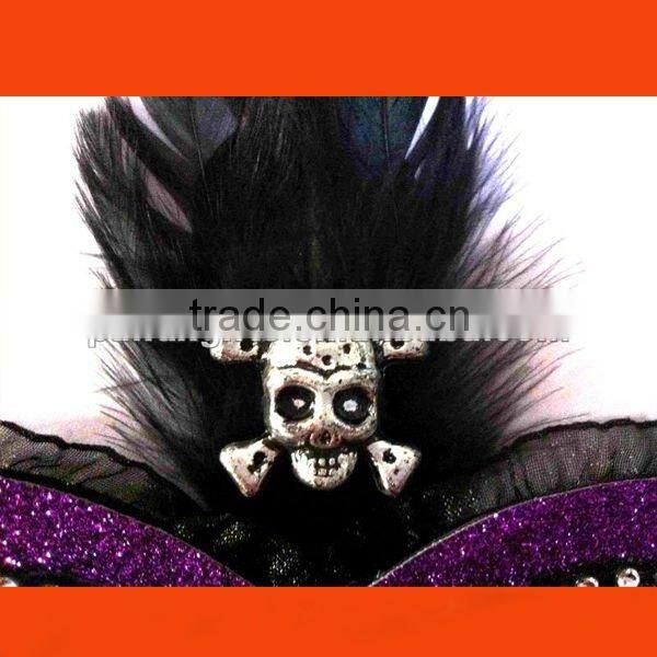 PURPLE GLITTER AND FEATHER WITH SKULL MASQUERADE PARTY MASK