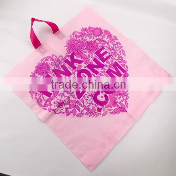 Excellent desion pink flower flat handle PO bag with side gusset